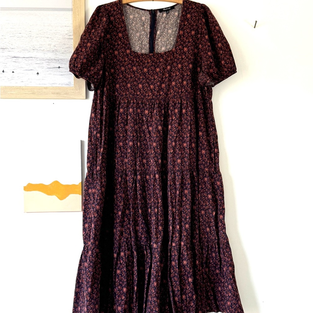 Madewell Floral Print Square Neck Dress - Black and Red
